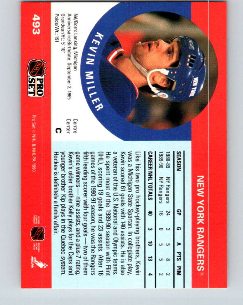 1990-91 Pro Set #493 Kevin Miller Mint RC Rookie Rangers