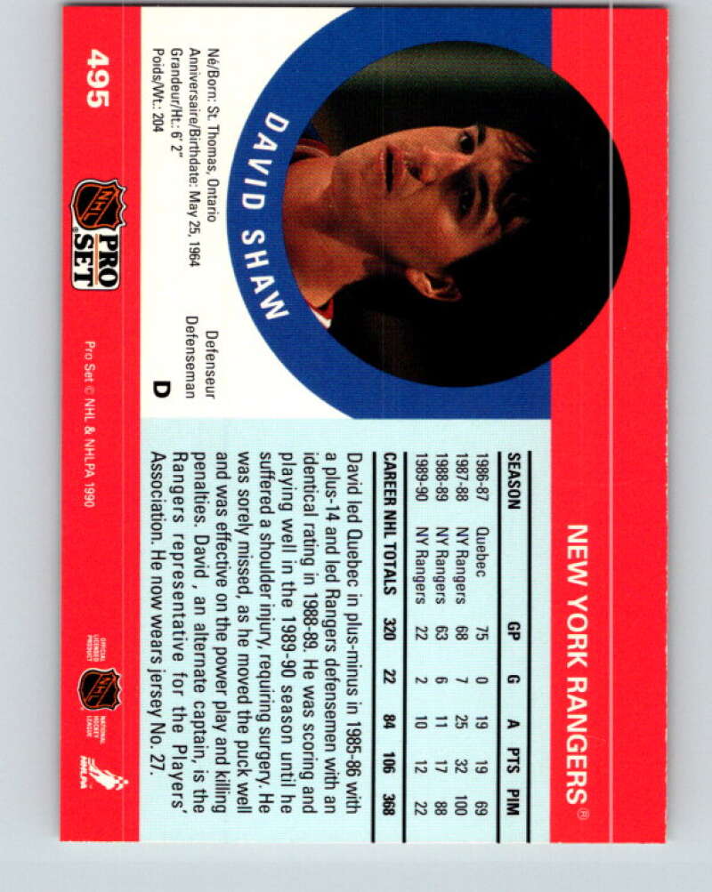 1990-91 Pro Set #495 David Shaw Mint New York Rangers