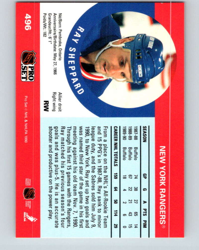 1990-91 Pro Set #496 Ray Sheppard Mint New York Rangers