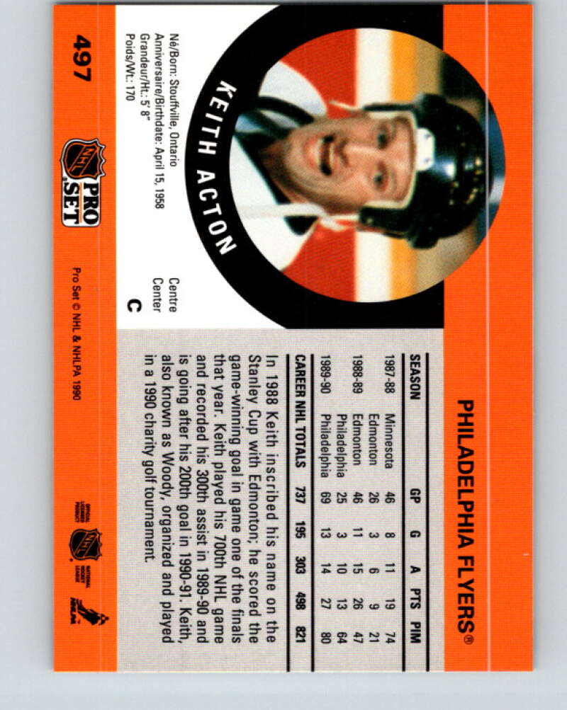 1990-91 Pro Set #497 Keith Acton Mint Philadelphia Flyers