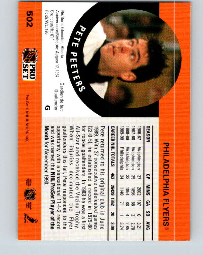 1990-91 Pro Set #502 Pete Peeters Mint Philadelphia Flyers