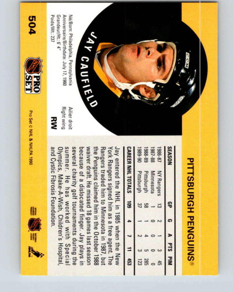 1990-91 Pro Set #504 Jay Caufield Mint Pittsburgh Penguins