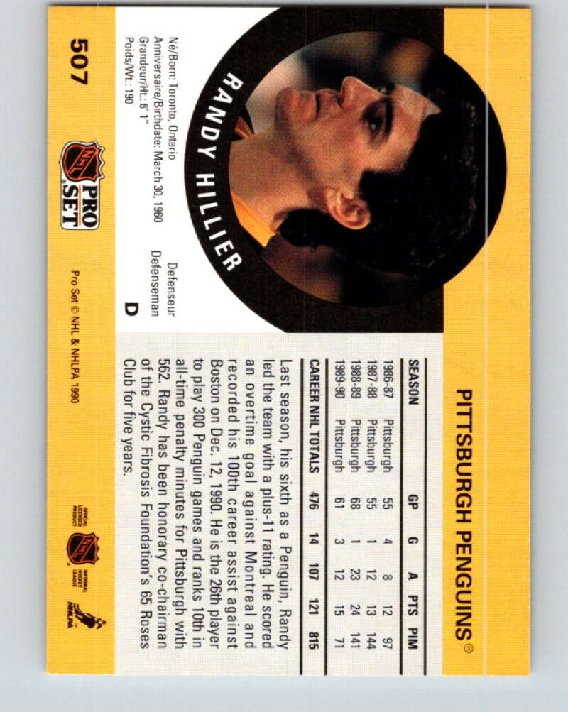 1990-91 Pro Set #507 Randy Hillier Mint Pittsburgh Penguins