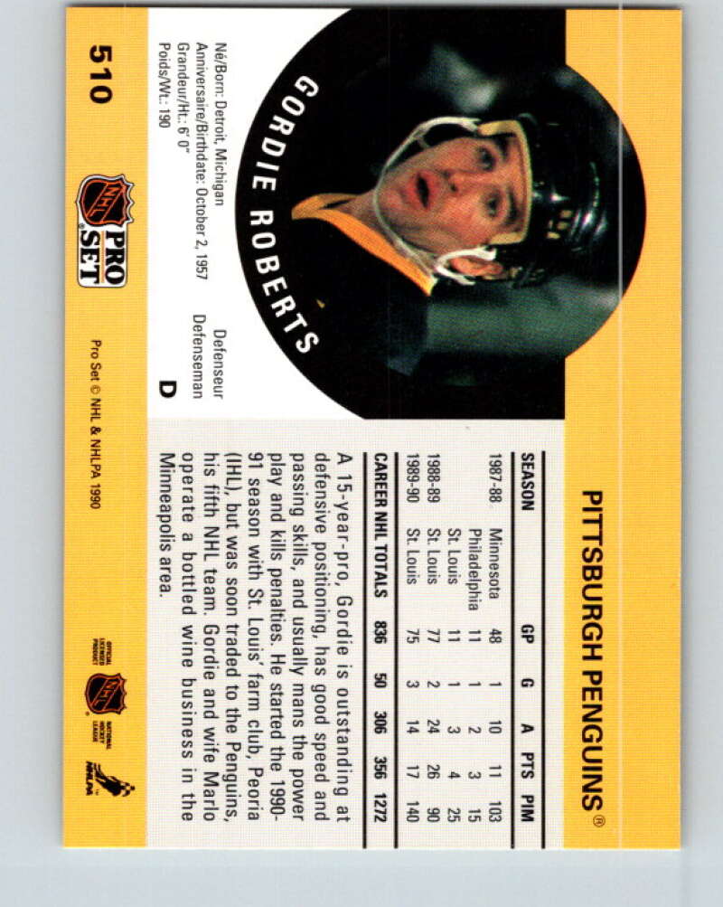 1990-91 Pro Set #510 Gordie Roberts Mint Pittsburgh Penguins