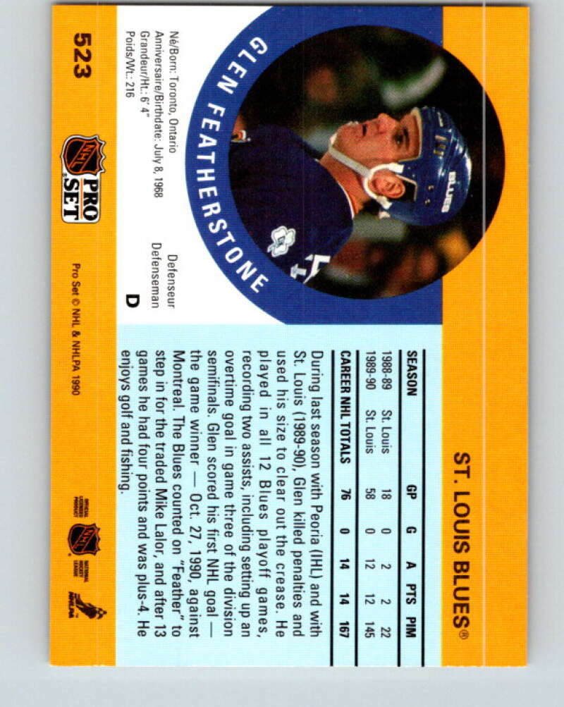 1990-91 Pro Set #523 Glen Featherstone Mint St. Louis Blues