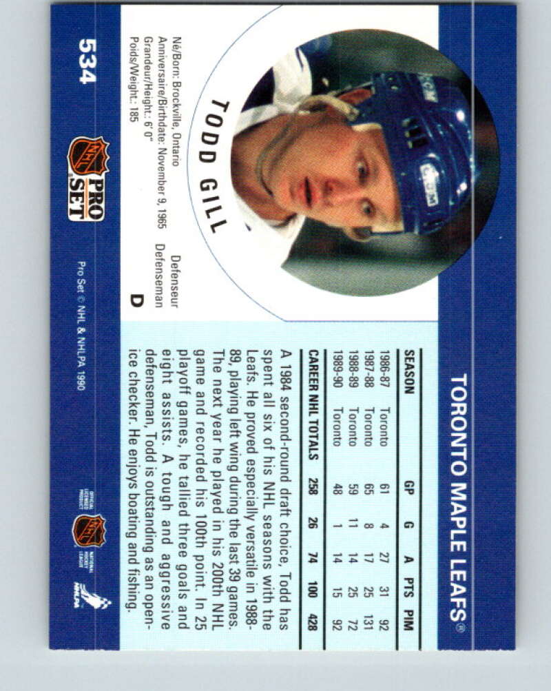 1990-91 Pro Set #534 Todd Gill Mint RC Rookie Maple Leafs