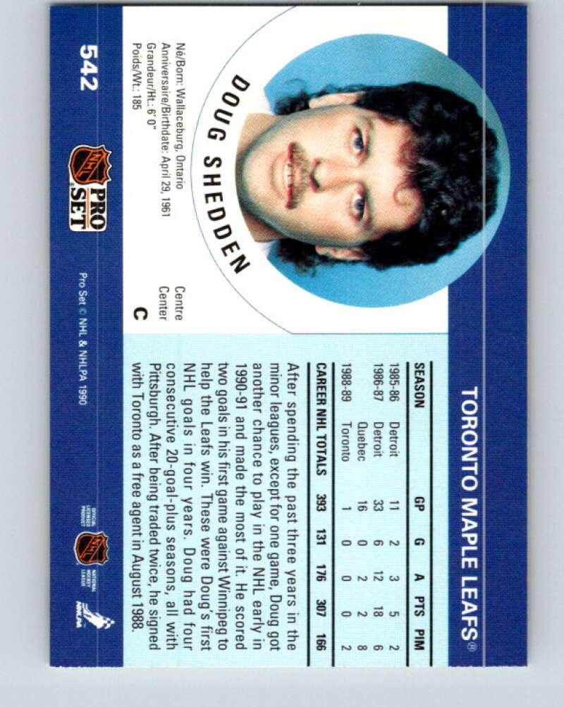 1990-91 Pro Set #542 Doug Shedden Mint Toronto Maple Leafs