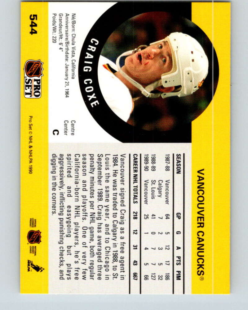 1990-91 Pro Set #544 Craig Coxe Mint Vancouver Canucks