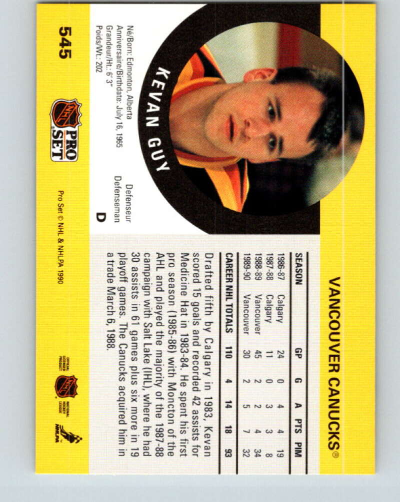 1990-91 Pro Set #545 Kevan Guy Mint Vancouver Canucks