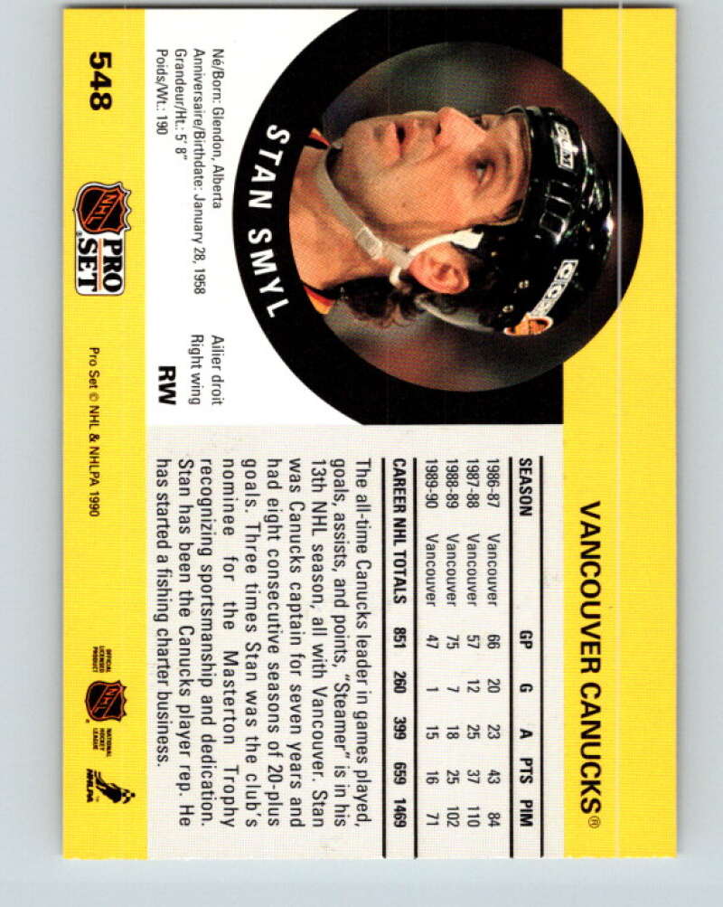 1990-91 Pro Set #548 Stan Smyl Mint Vancouver Canucks