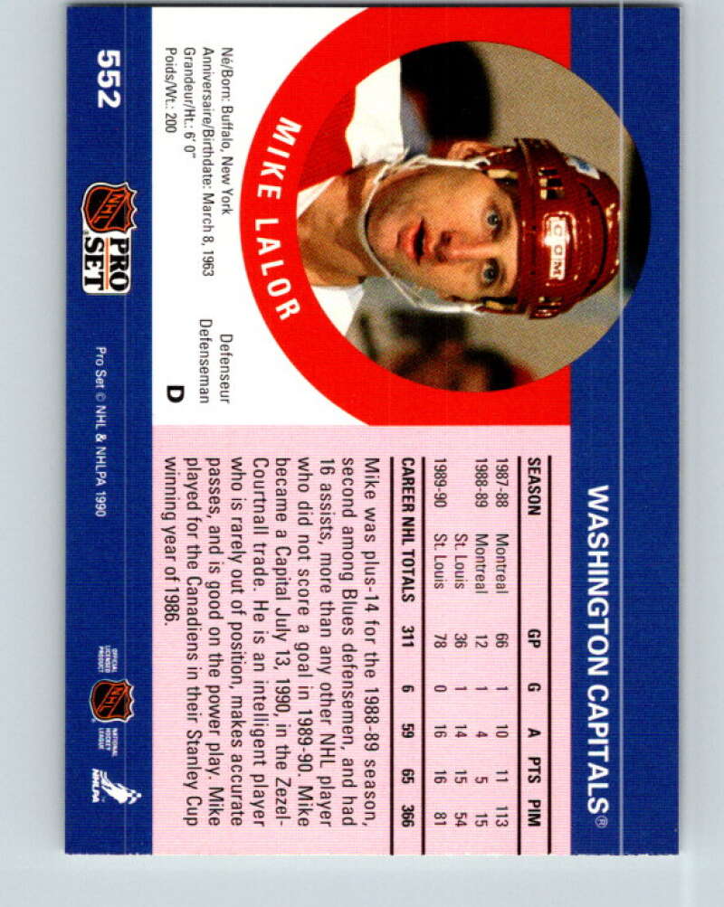 1990-91 Pro Set #552 Mike Lalor Mint Washington Capitals