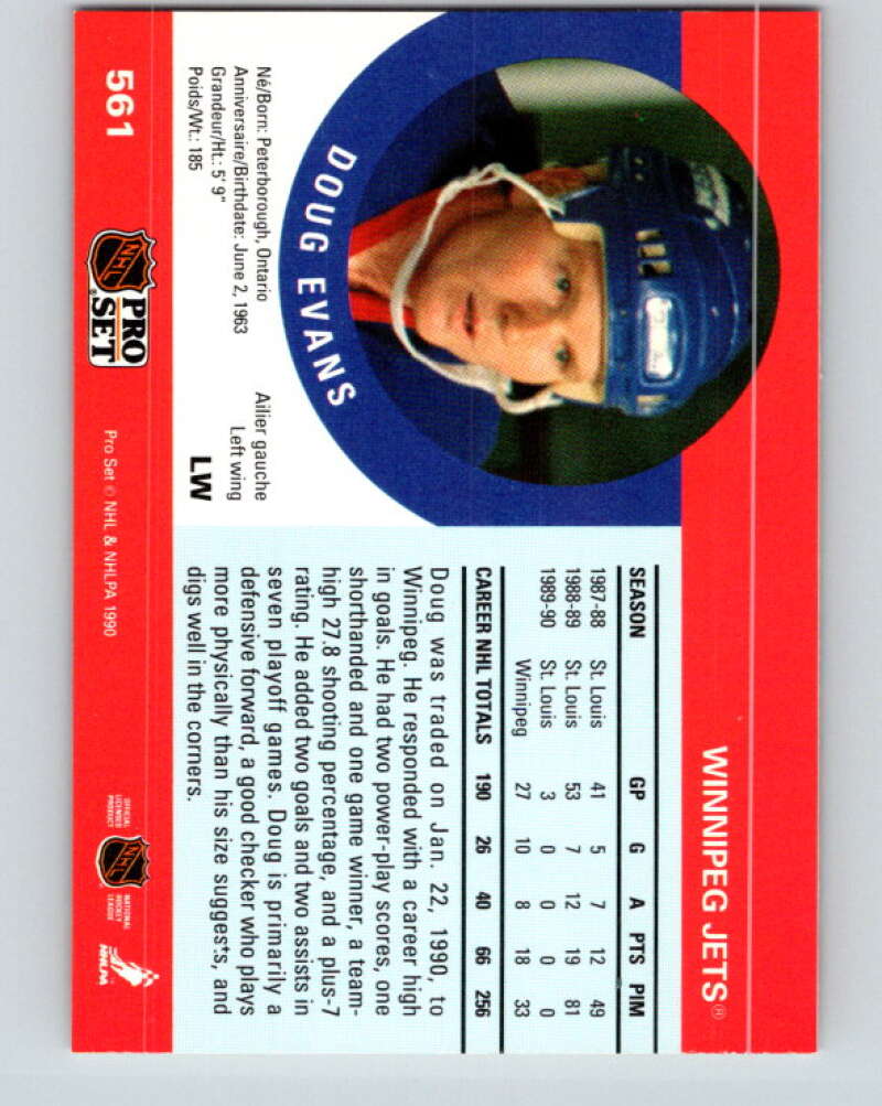 1990-91 Pro Set #561 Doug Evans Mint Winnipeg Jets