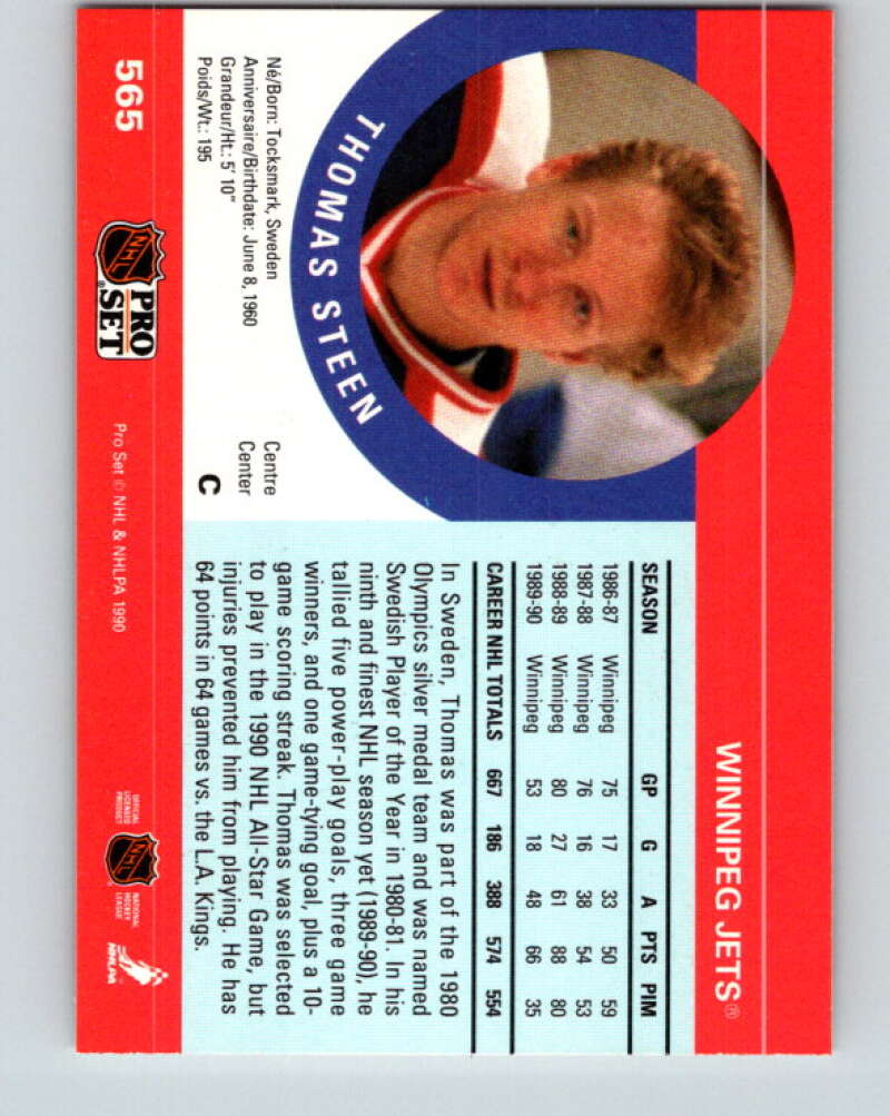 1990-91 Pro Set #565 Thomas Steen Mint Winnipeg Jets