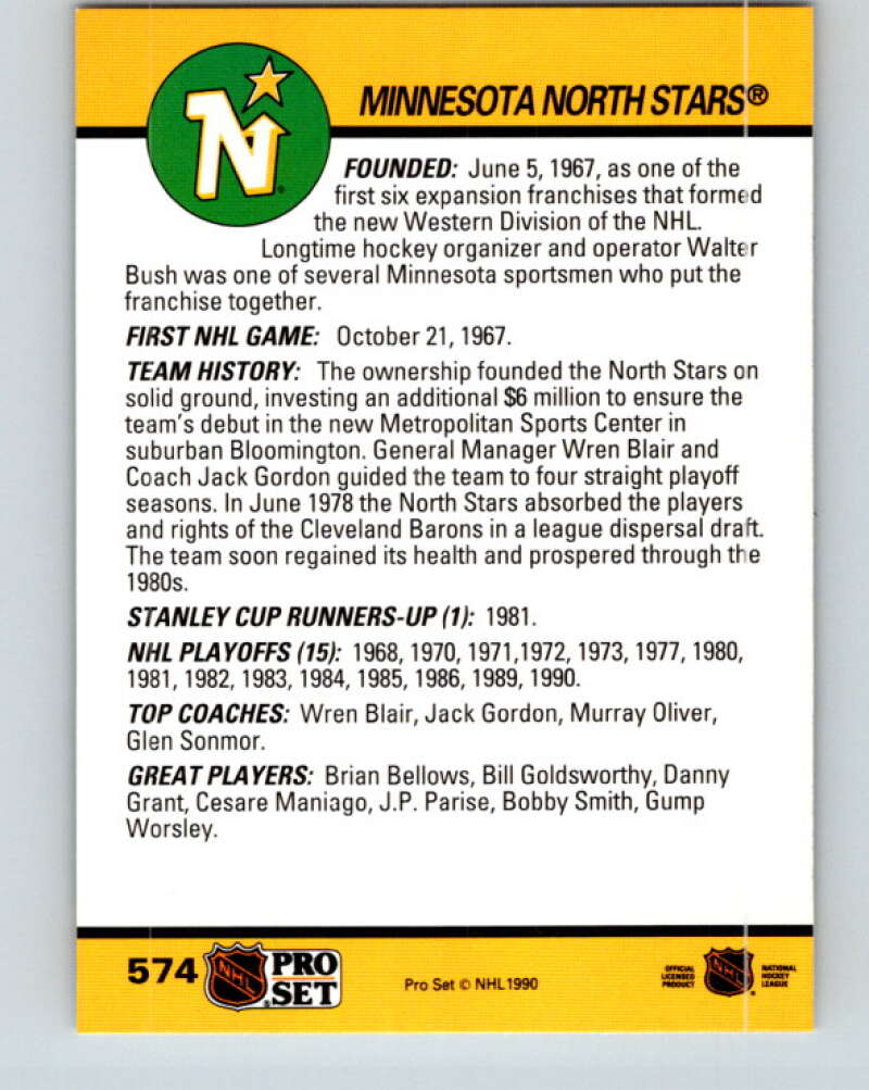 1990-91 Pro Set #574 Minnesota Noth Stars Logo Mint North Stars