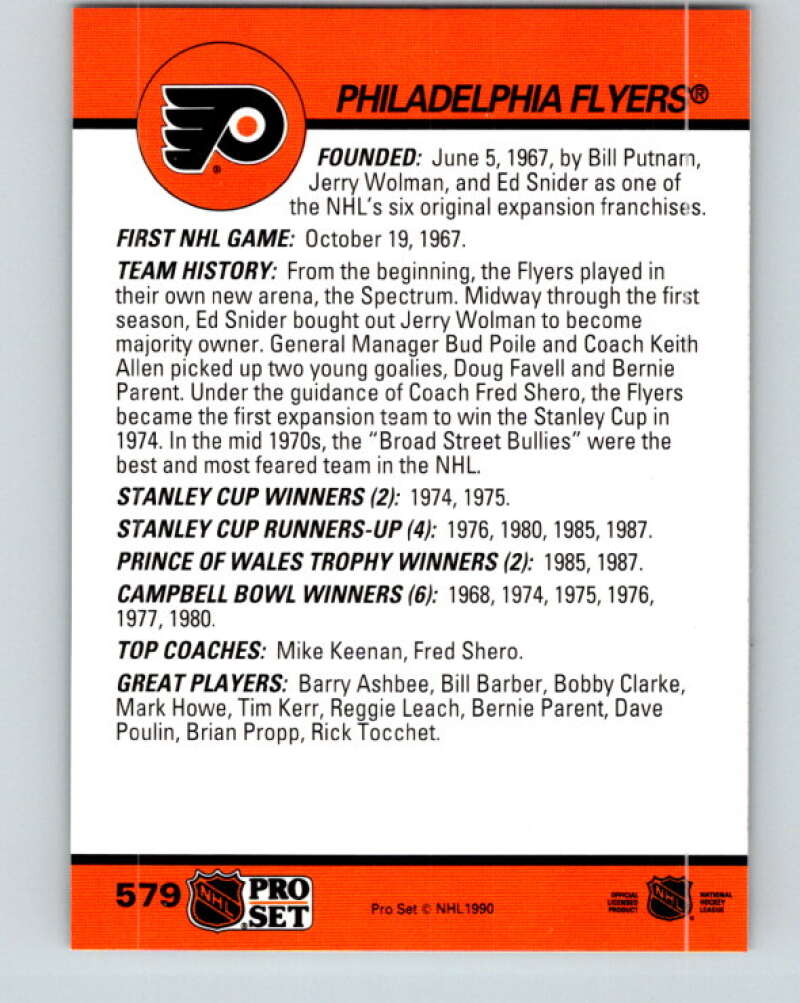 1990-91 Pro Set #579 Philadelphia Flyers Logo Mint Philadelphia Flyers