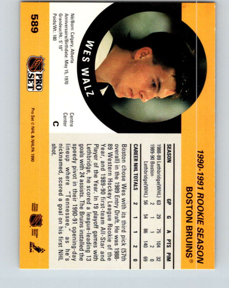 1990-91 Pro Set #589 Wes Walz Mint RC Rookie Boston Bruins