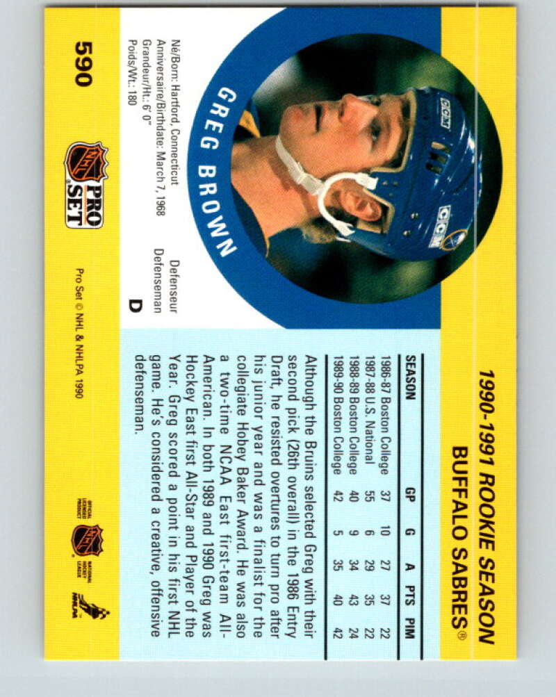 1990-91 Pro Set #590 Greg Brown Mint Buffalo Sabres