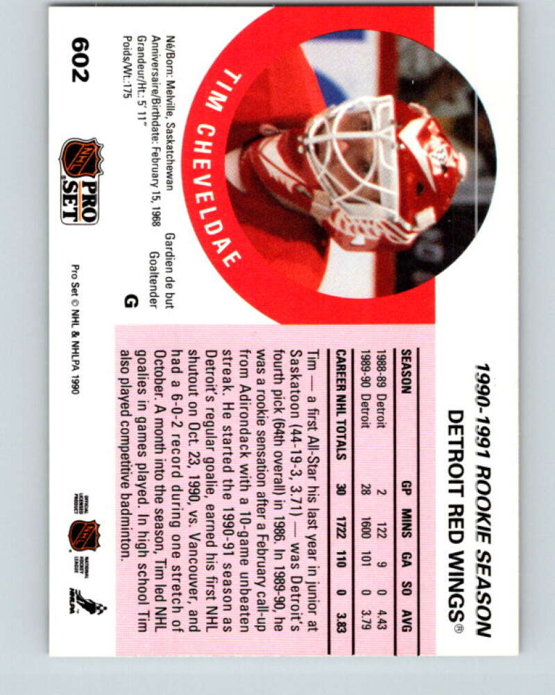 1990-91 Pro Set #602 Tim Cheveldae Mint RC Rookie Detroit Red Wings