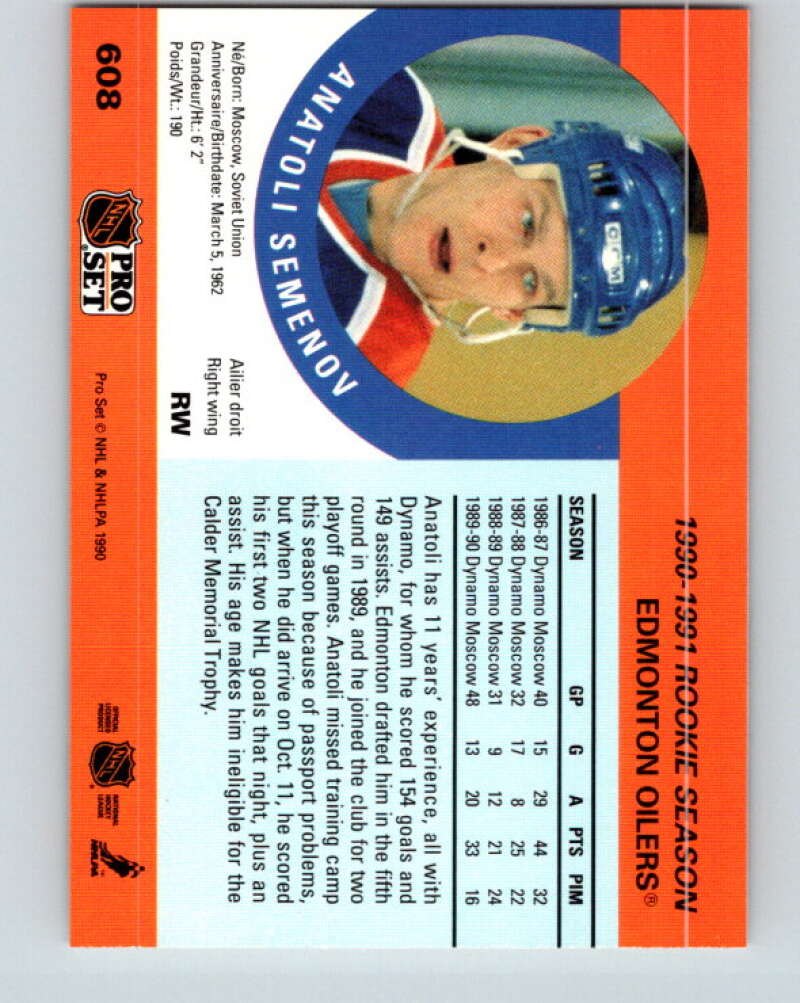 1990-91 Pro Set #608 Anatoli Semenov Mint RC Rookie Edmonton Oilers