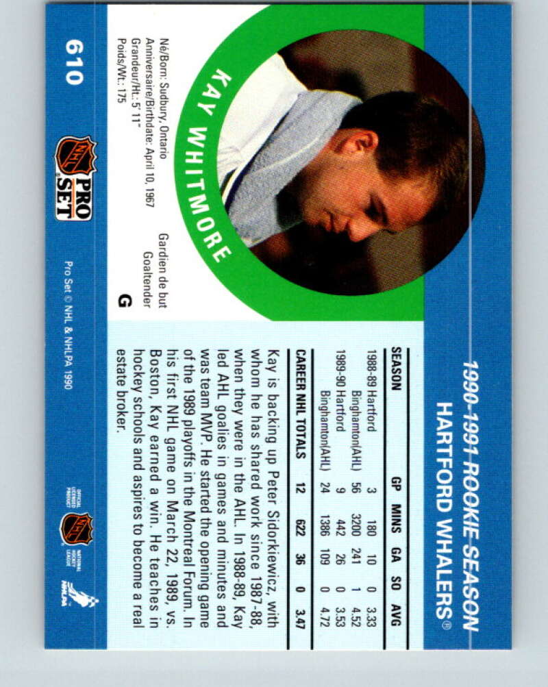 1990-91 Pro Set #610 Kay Whitmore Mint RC Rookie Hartford Whalers