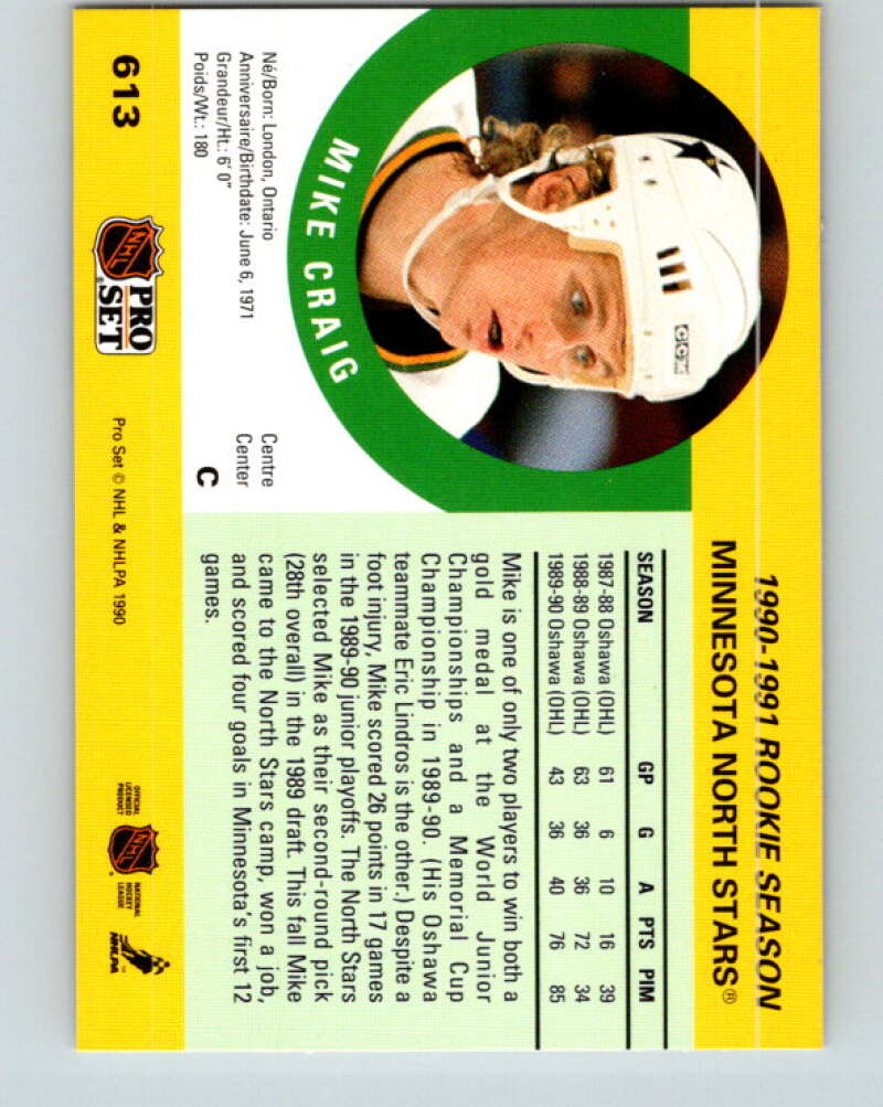 1990-91 Pro Set #613 Mike Craig Mint RC Rookie Minnesota North Stars