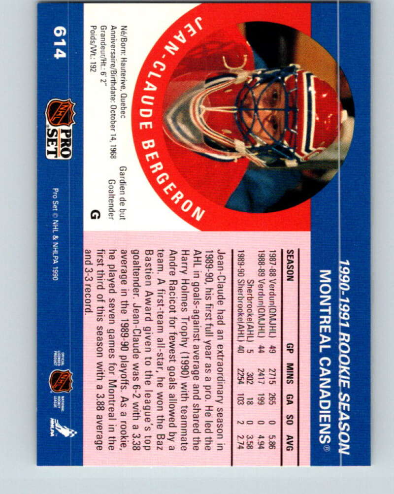 1990-91 Pro Set #614 Jean-Claude Bergeron Mint RC Rookie Canadiens