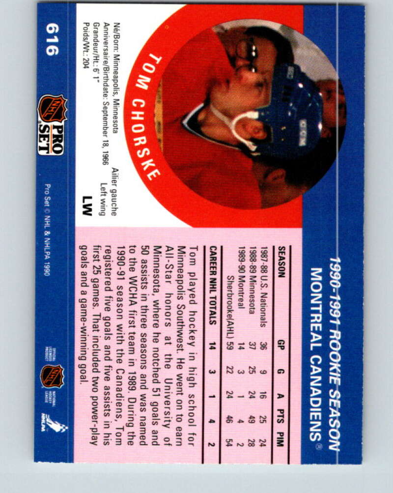 1990-91 Pro Set #616 Tom Chorske Mint Montreal Canadiens