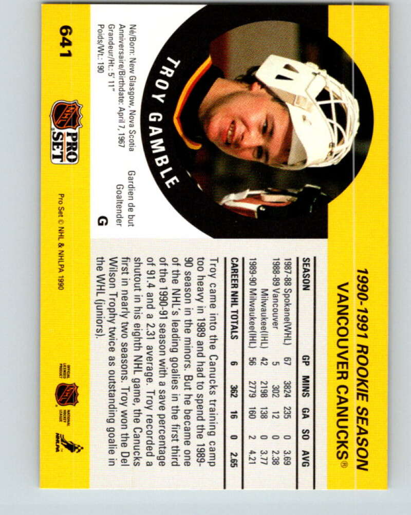 1990-91 Pro Set #641 Troy Gamble Mint Vancouver Canucks