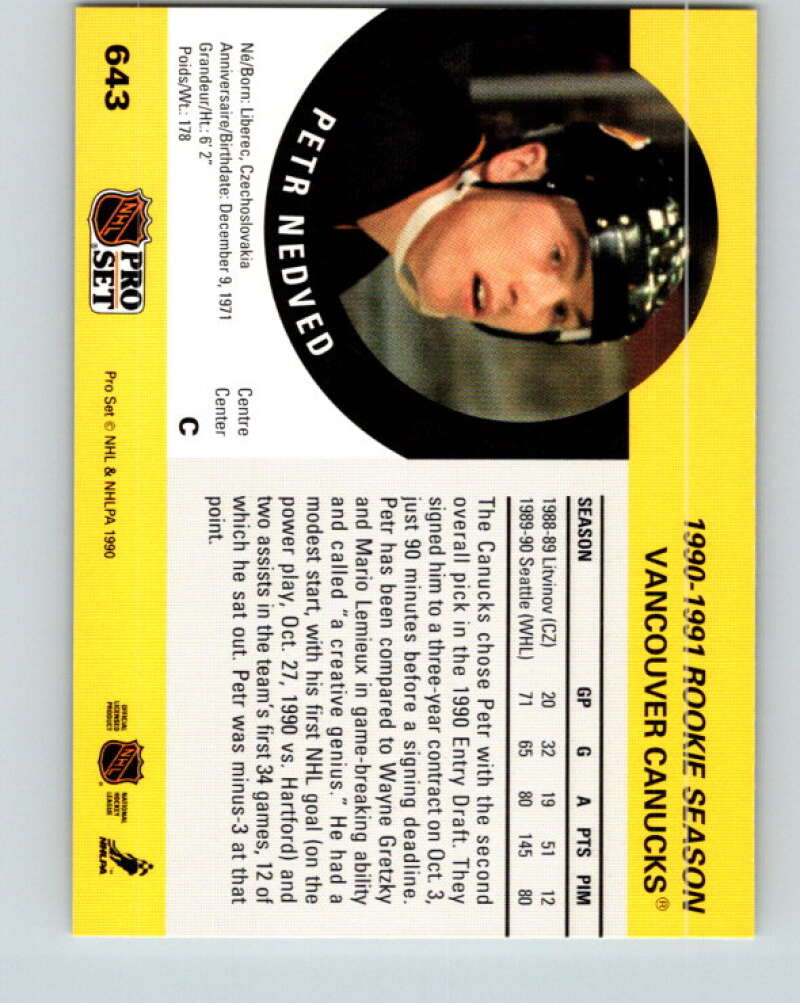 1990-91 Pro Set #643 Petr Nedved Mint Vancouver Canucks