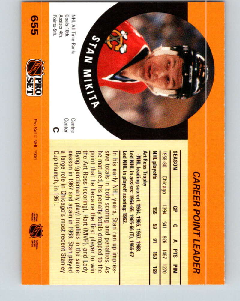 1990-91 Pro Set #655 Stan Mikita Mint Chicago Blackhawks
