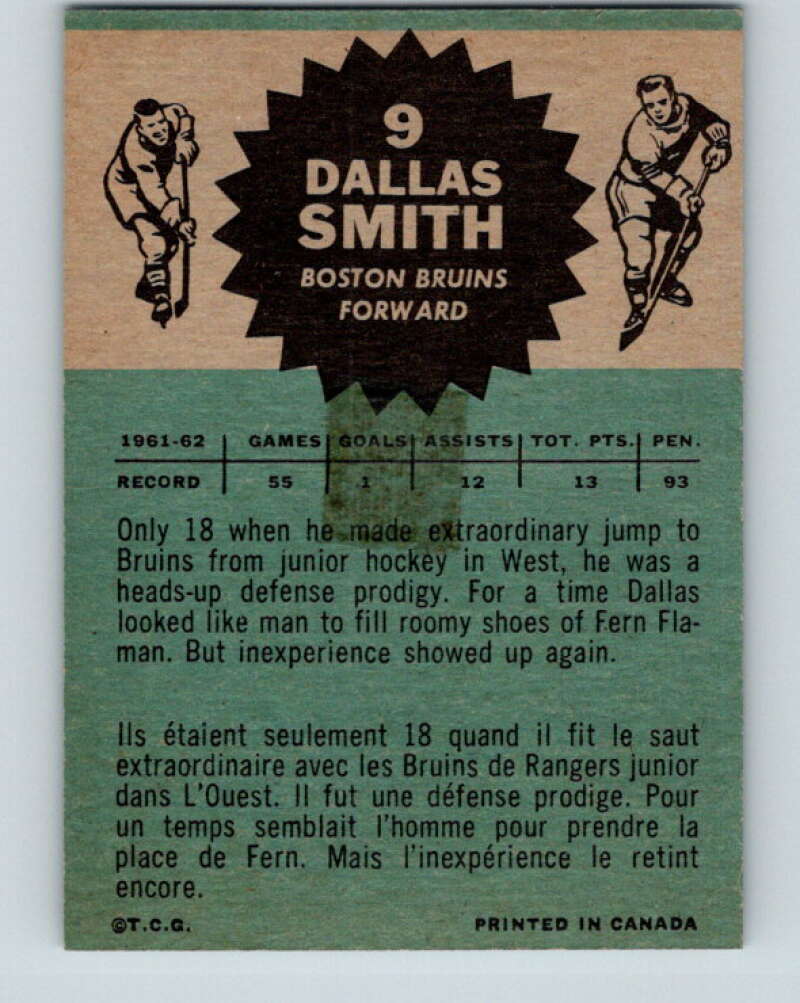 1962-63 Topps #9 Dallas Smith  Boston Bruins  V46