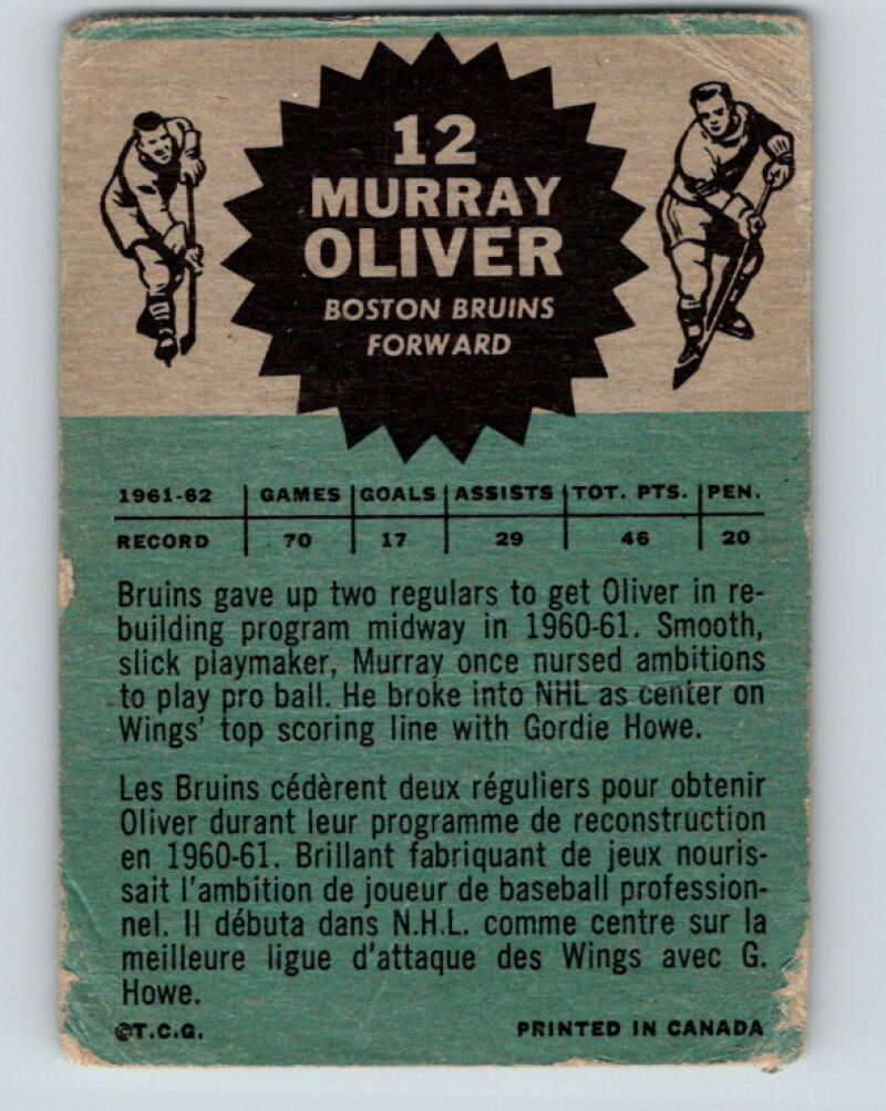 1962-63 Topps #12 Murray Oliver  Boston Bruins  V48