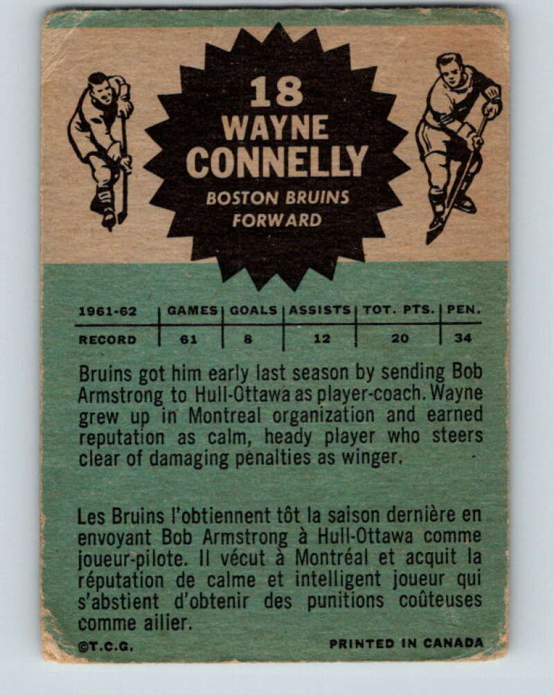 1962-63 Topps #18 Wayne Connelly  Boston Bruins  V54