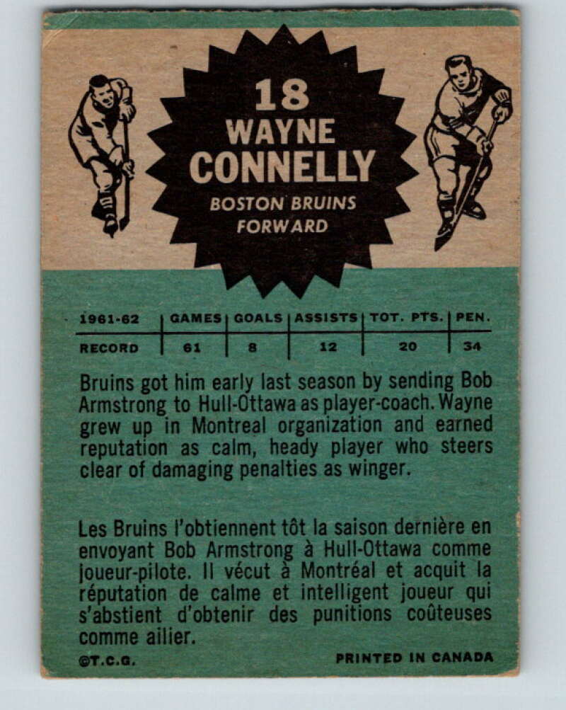 1962-63 Topps #18 Wayne Connelly  Boston Bruins  V55