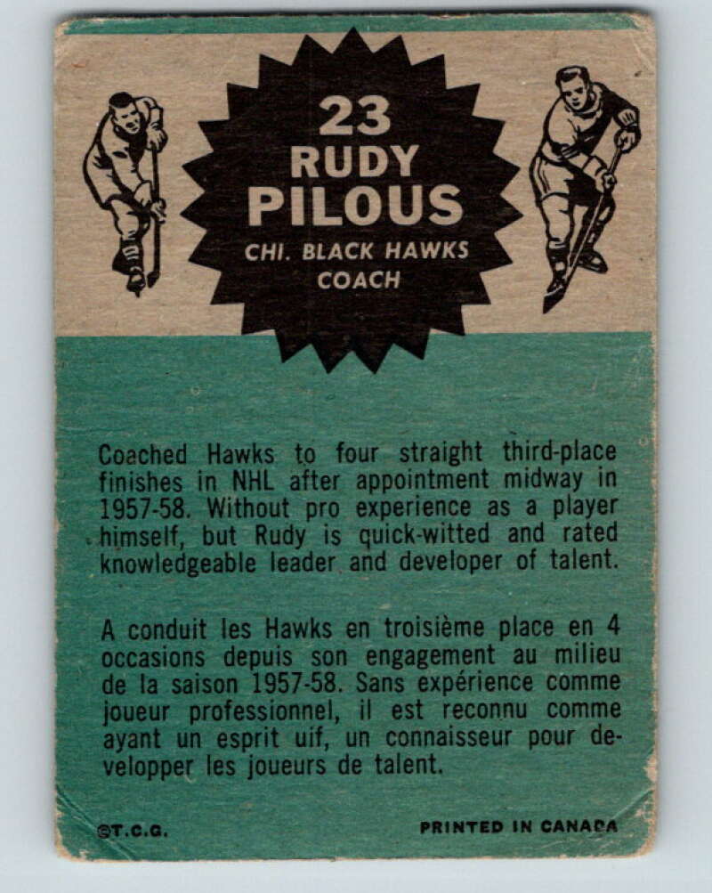 1962-63 Topps #23 Rudy Pilous CO  Chicago Blackhawks  V60