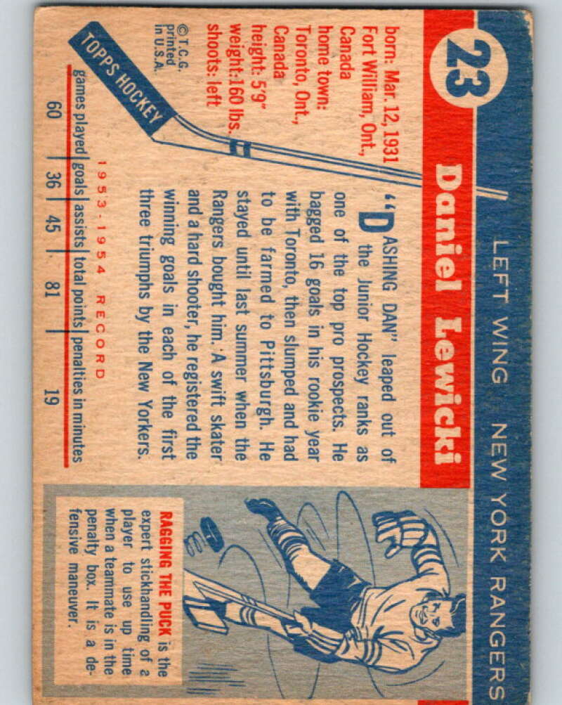 1954-55 Topps #23 Danny Lewicki  New York Rangers  V118
