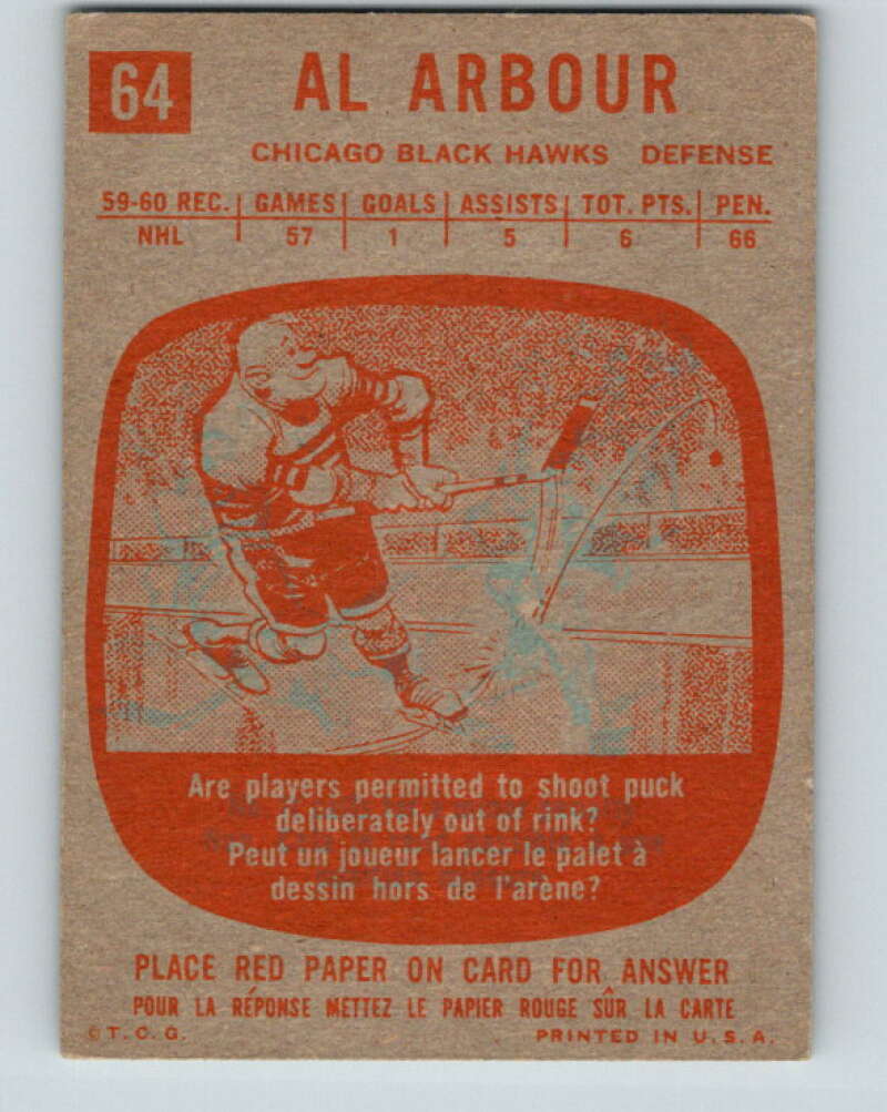 1960-61 Topps #64 Al Arbour  Chicago Blackhawks  V234
