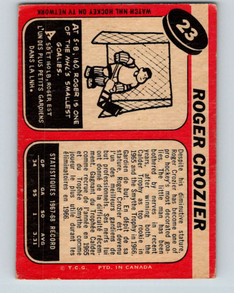 1968-69 O-Pee-Chee #23 Roger Crozier  Detroit Red Wings  V931