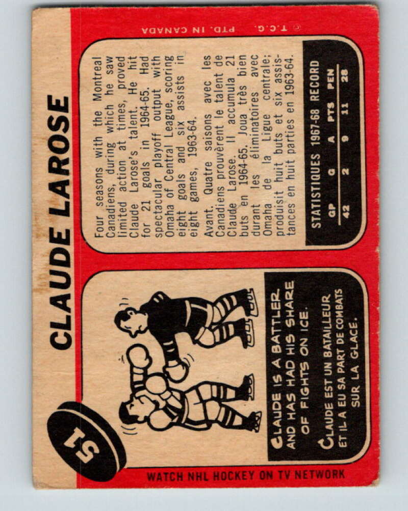 1968-69 O-Pee-Chee #51 Claude Larose  Minnesota North Stars  V967