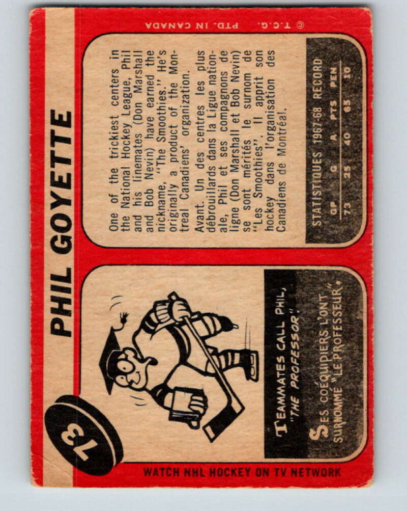 1968-69 O-Pee-Chee #73 Phil Goyette  New York Rangers  V996