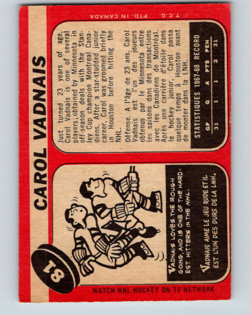 1968-69 O-Pee-Chee #81 Carol Vadnais  Oakland Seals  V1007