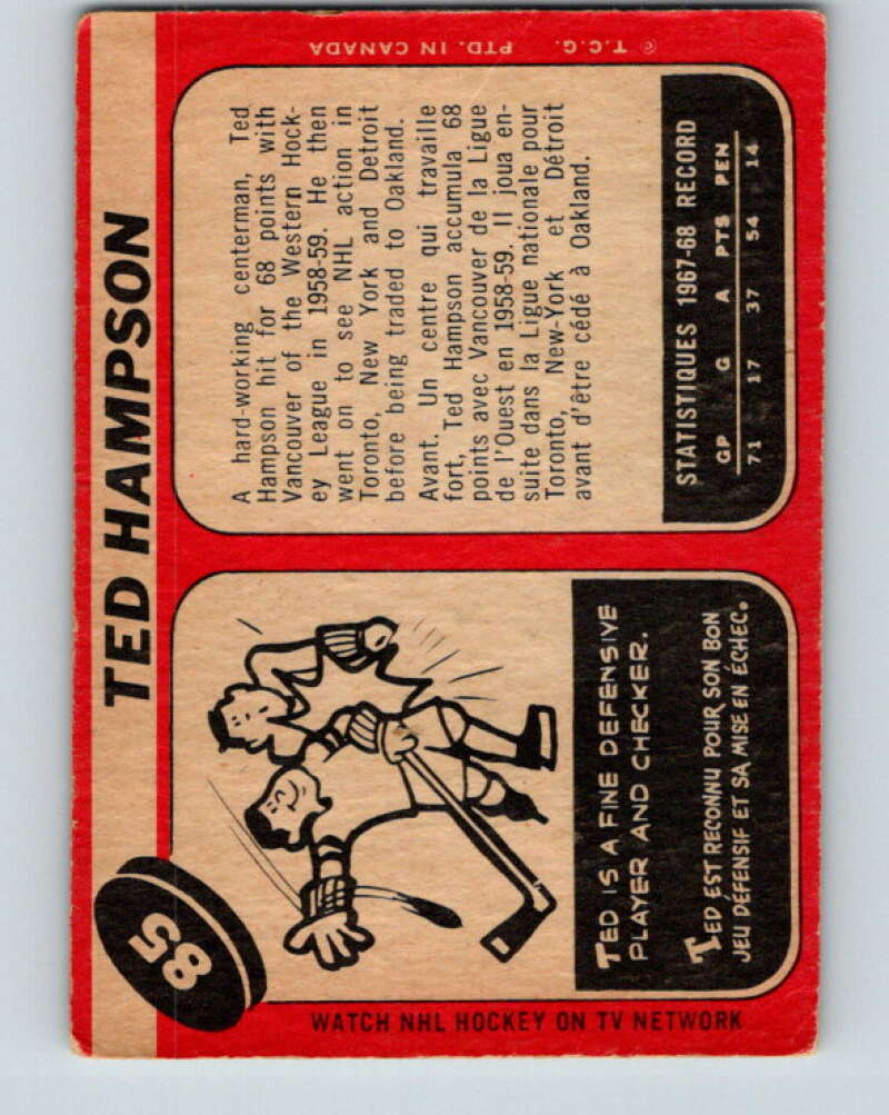 1968-69 O-Pee-Chee #85 Ted Hampson  Oakland Seals  V1015