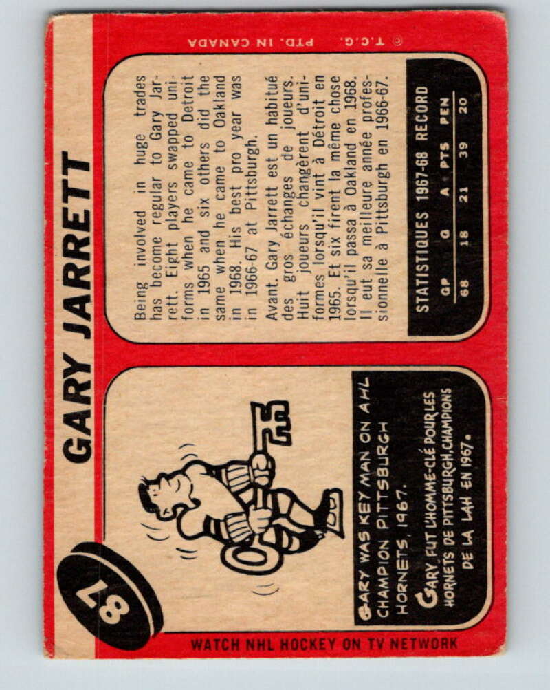 1968-69 O-Pee-Chee #87 Gary Jarrett  Oakland Seals  V1017