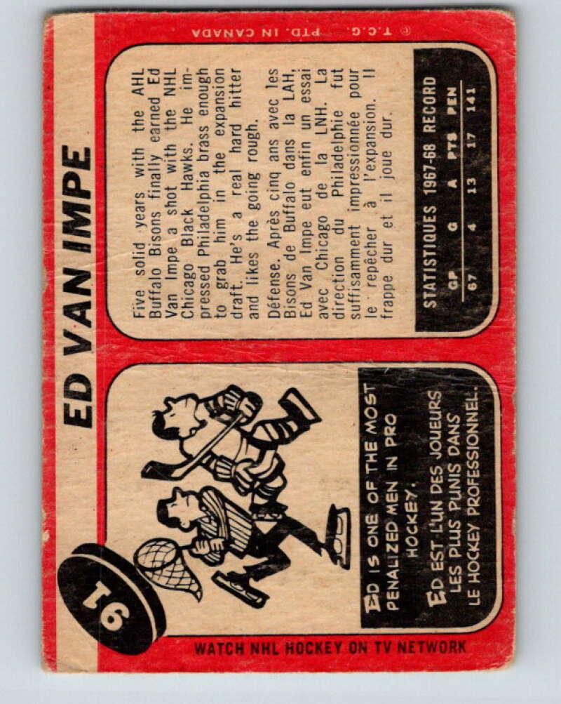 1968-69 O-Pee-Chee #91 Ed Van Impe  Philadelphia Flyers  V1022