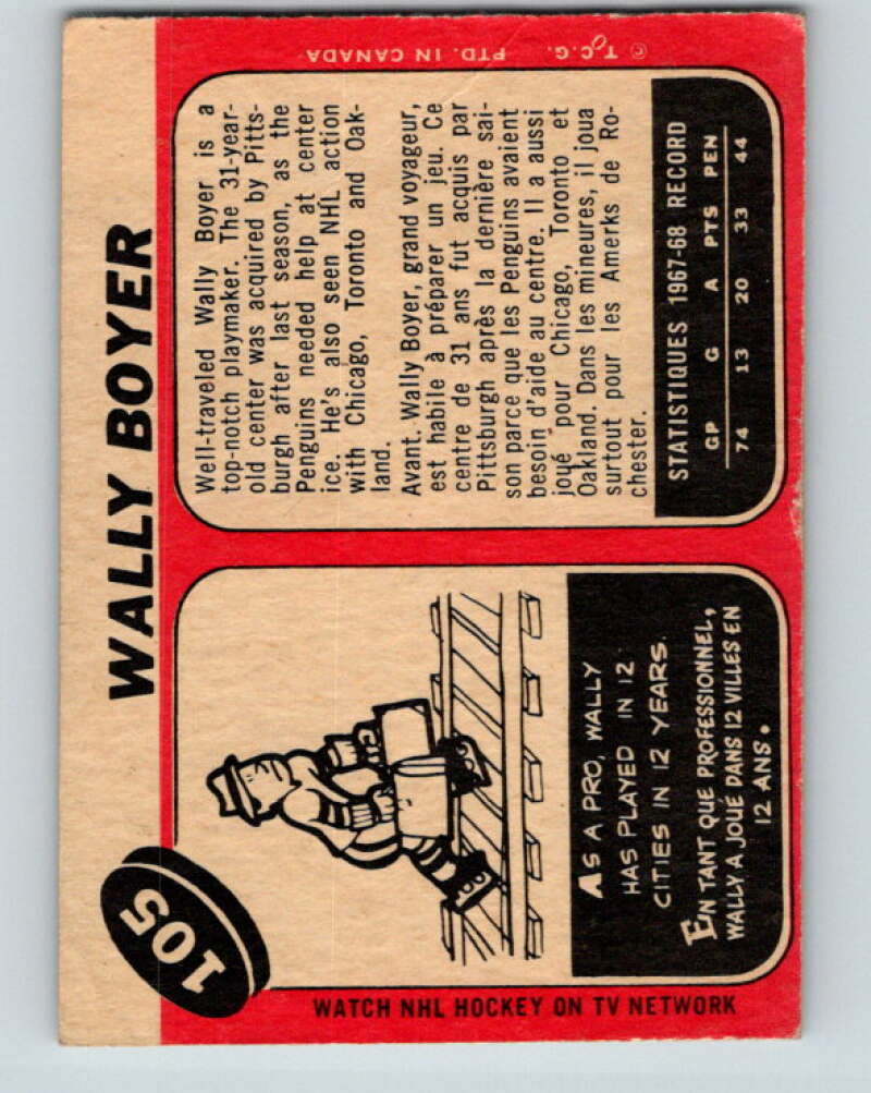 1968-69 O-Pee-Chee #105 Wally Boyer  Pittsburgh Penguins  V1043