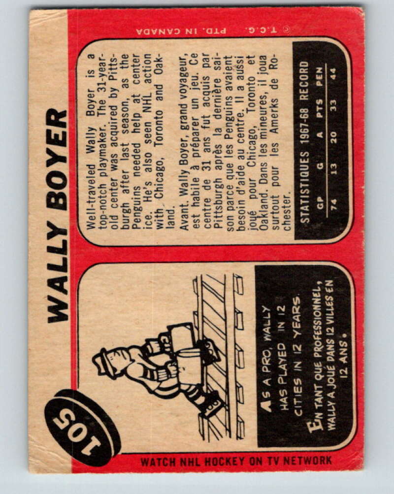 1968-69 O-Pee-Chee #105 Wally Boyer  Pittsburgh Penguins  V1044