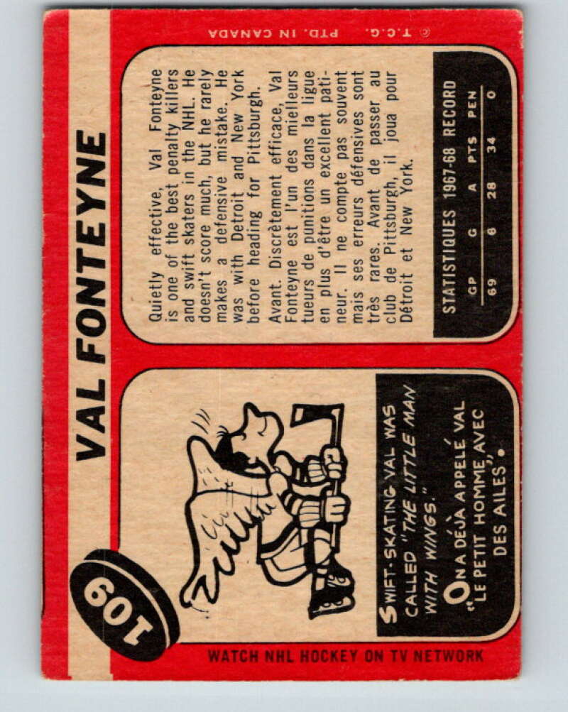 1968-69 O-Pee-Chee #109 Val Fonteyne  Pittsburgh Penguins  V1049