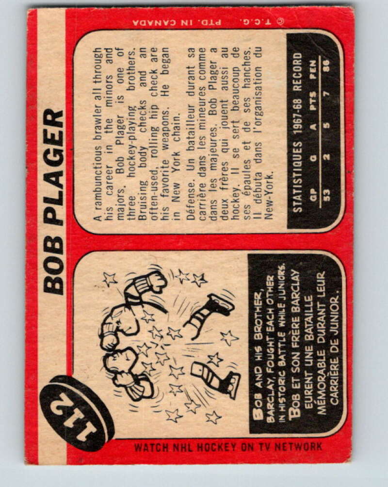 1968-69 O-Pee-Chee #112 Bob Plager  RC Rookie St. Louis Blues  V1053