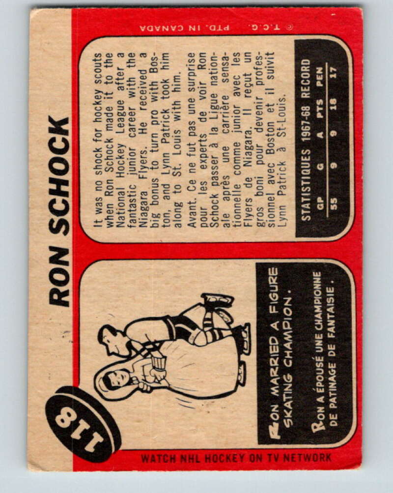 1968-69 O-Pee-Chee #118 Ron Schock  St. Louis Blues  V1060