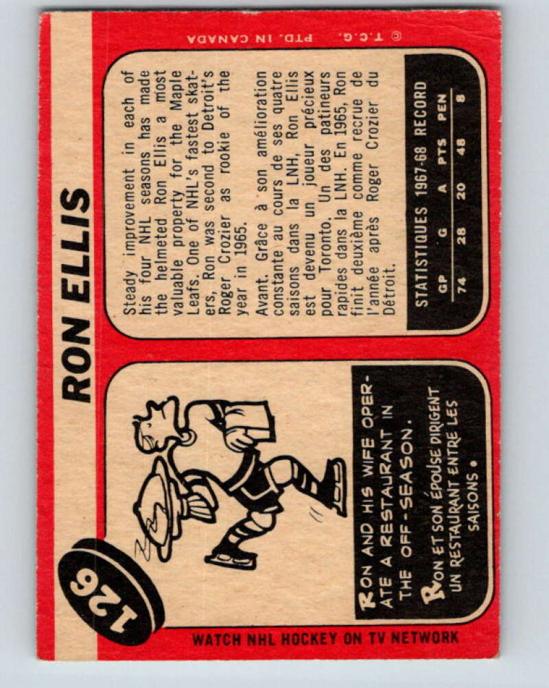 1968-69 O-Pee-Chee #126 Ron Ellis  Toronto Maple Leafs  V1067